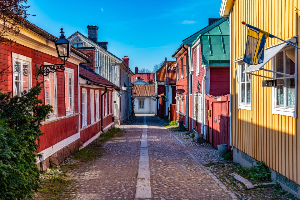Knus straatje in Gävle, Zweden