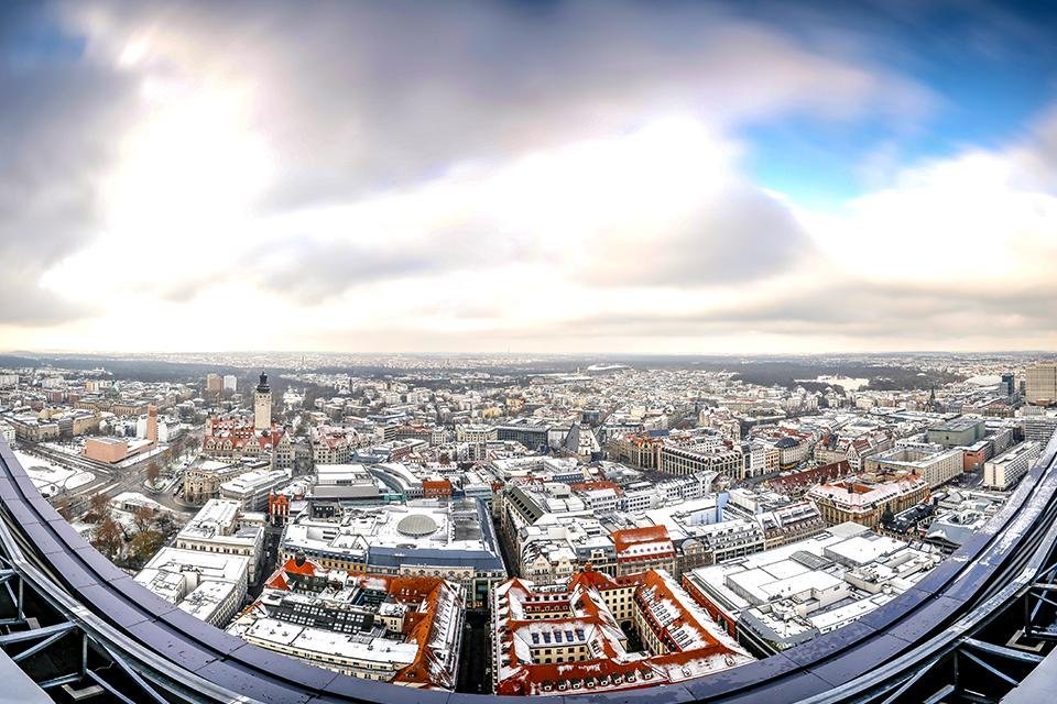 Zicht op winters Leipzig, Duitsland