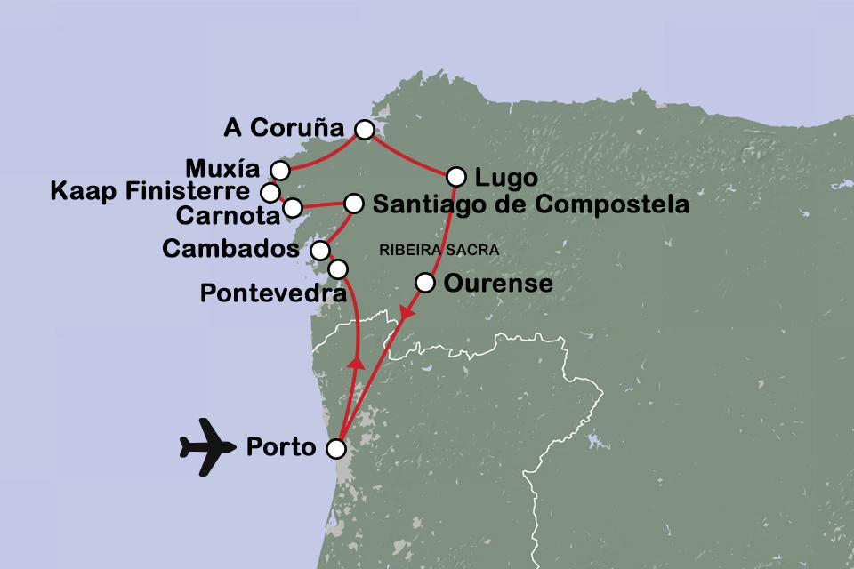 Routekaart Groen Galicië in Noordwest-Spanje