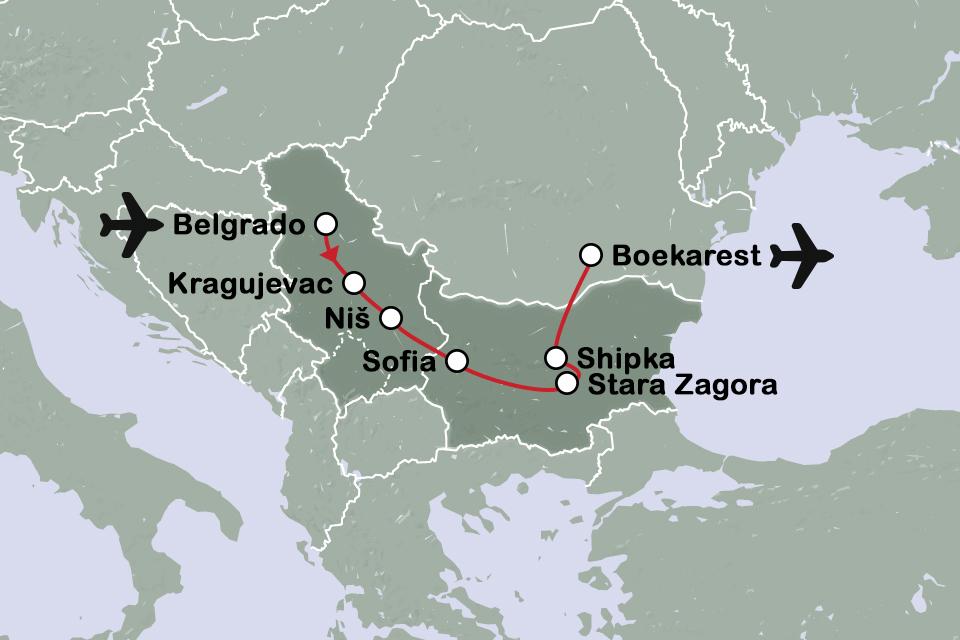 Routekaart Communistische architectuur in Servië en Bulgarije