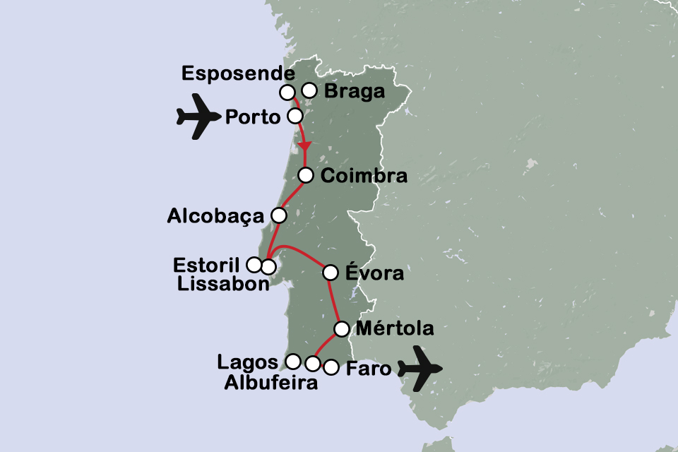 Routekaart Het mooiste van Portugal