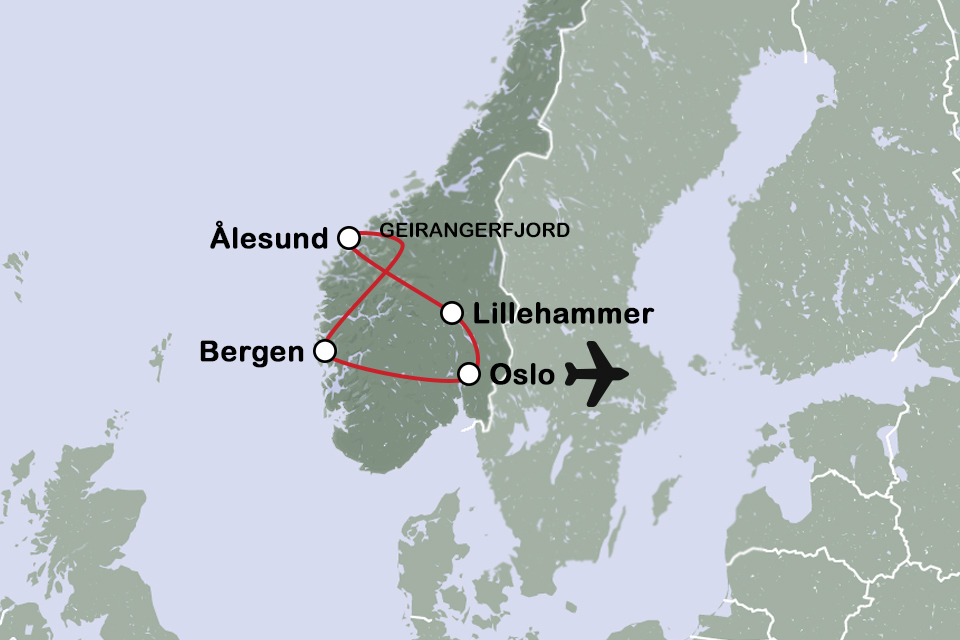 Routekaart Hoogtepunten Noorwegen