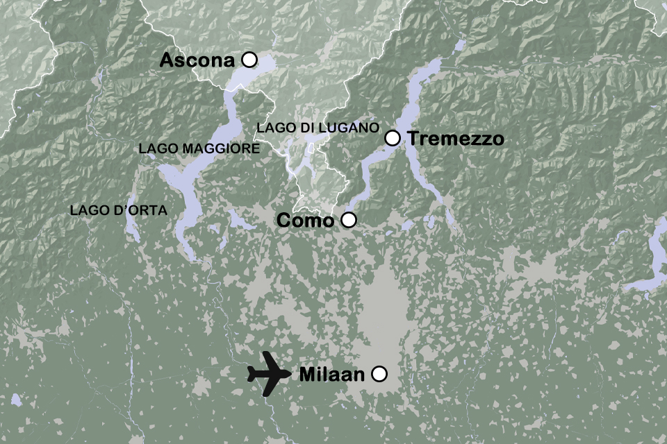 Routekaart Meren in Noord-Italië