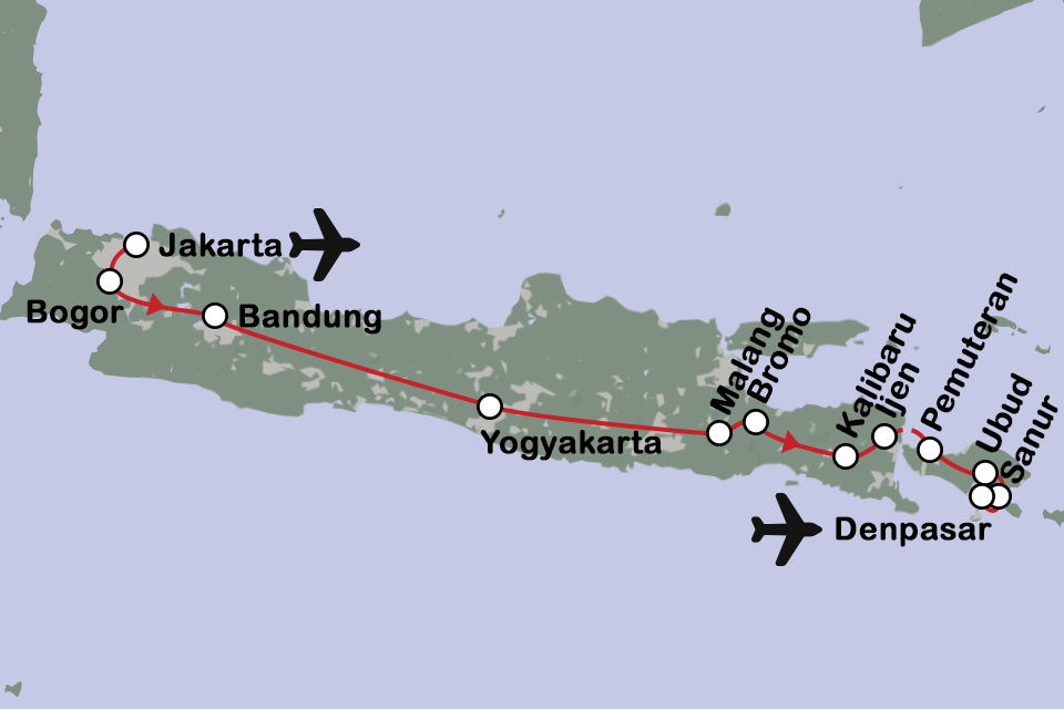 Routekaart Java en Bali
