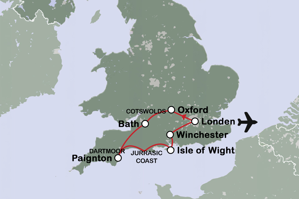 Routekaart Zuid-Engeland