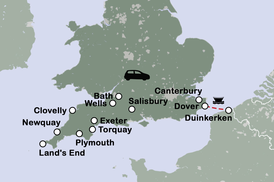 Routekaart Devon en Cornwall autovakantie