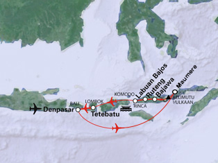 Routekaart Kleine Sunda-eilanden