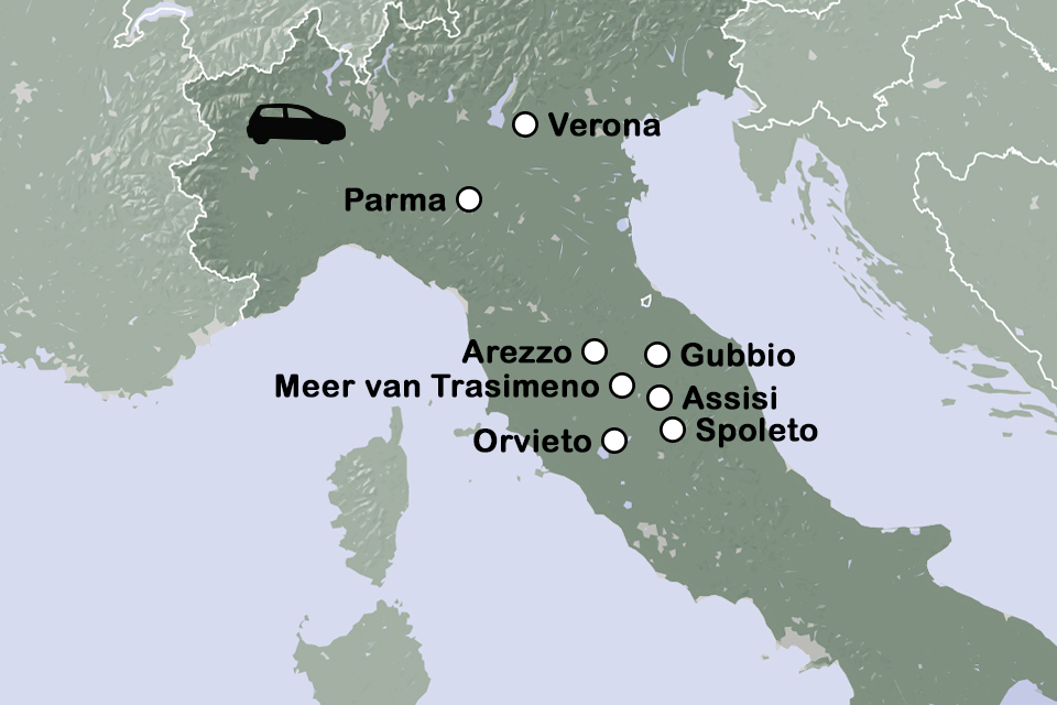 Routekaart Umbrië - autovakantie