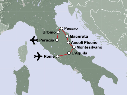 Routekaart Abruzzen en de Marken