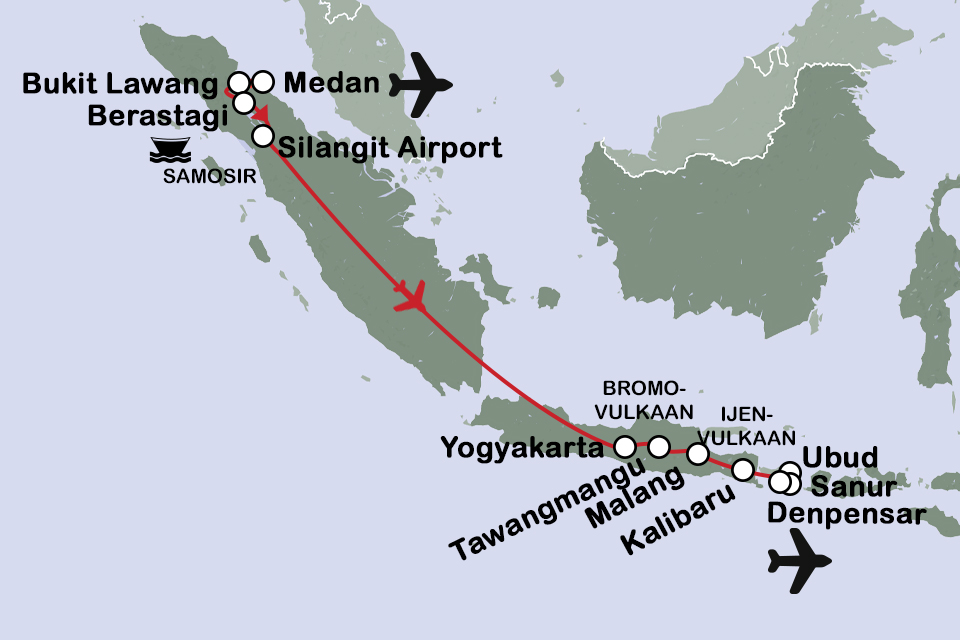 Routekaart Sumatra, Java, Bali