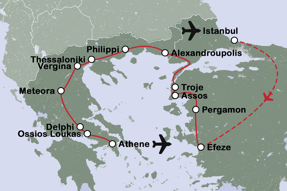 Routekaart Turkije en Griekenland