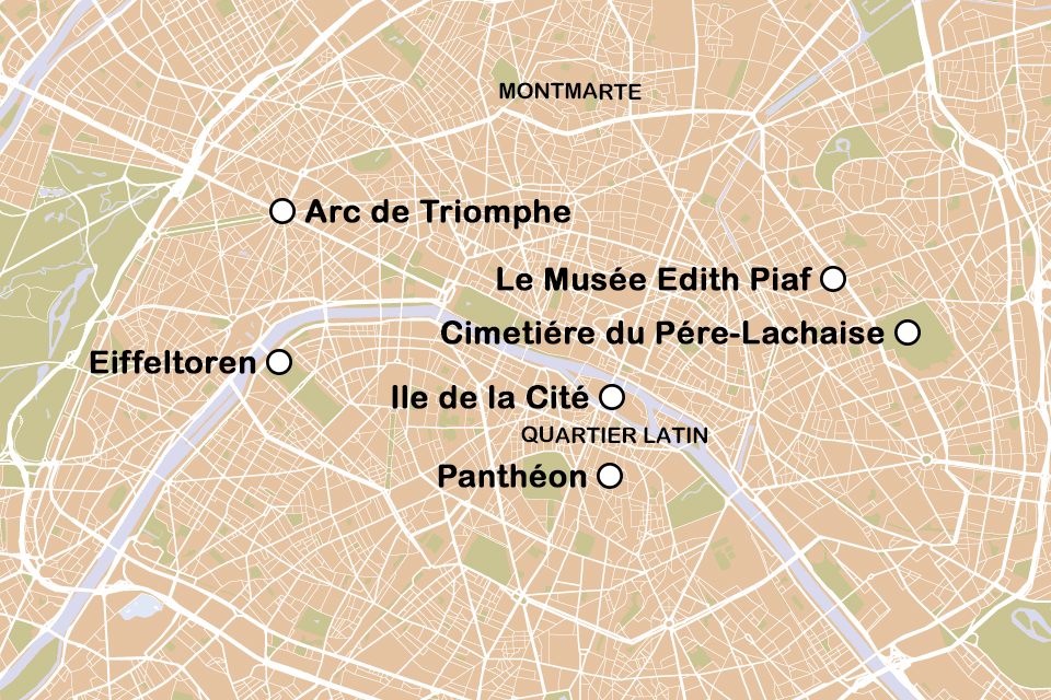 Routekaart Chansons in Parijs