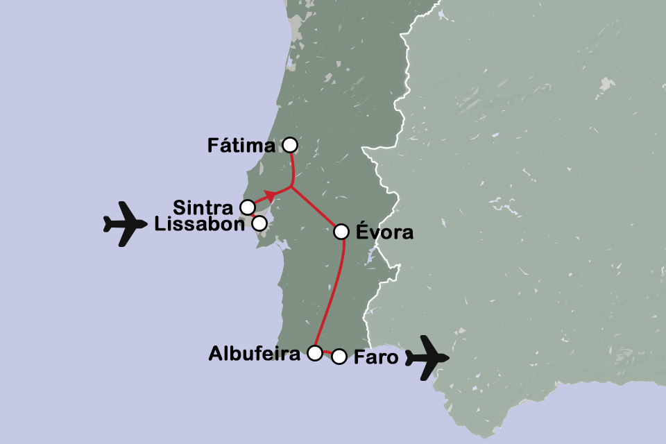 Routekaart Lissabon en de Algarve