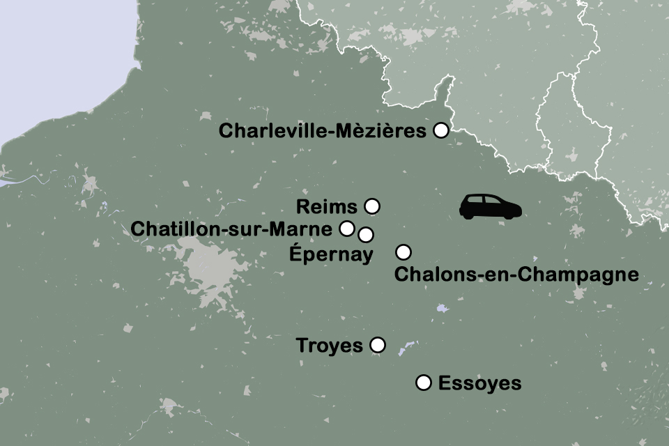 Routekaart Champagne - autovakantie