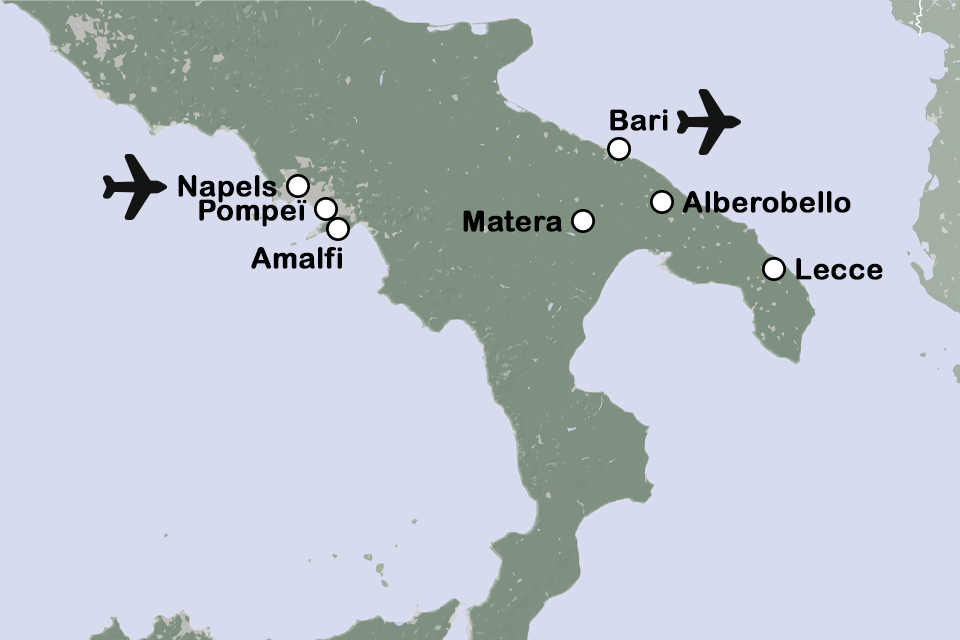 Routekaart Napels en Zuid-Italië