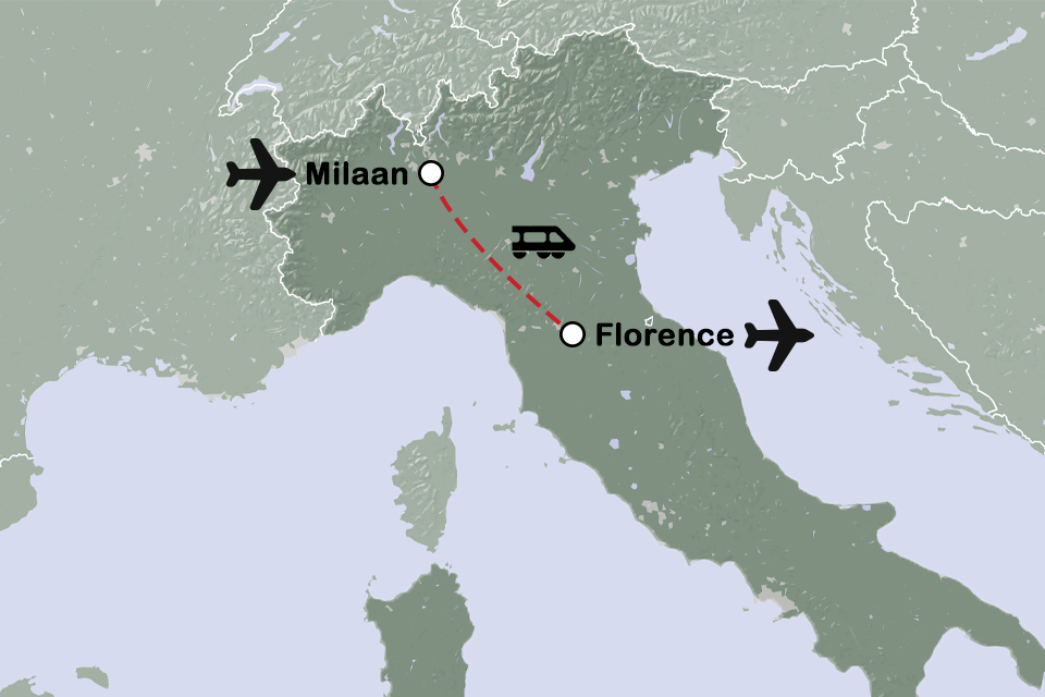 Routekaart Modereis Milaan en Florence