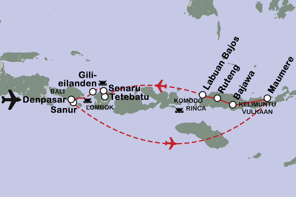 Routekaart Kleine Sunda-eilanden
