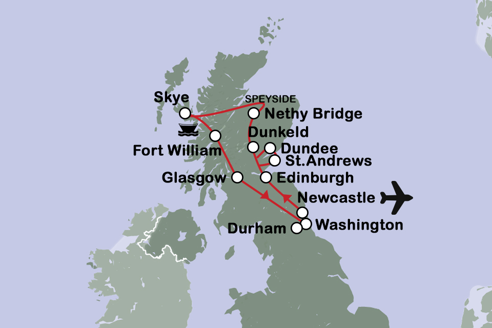 Routekaart Hoogtepunten Schotland