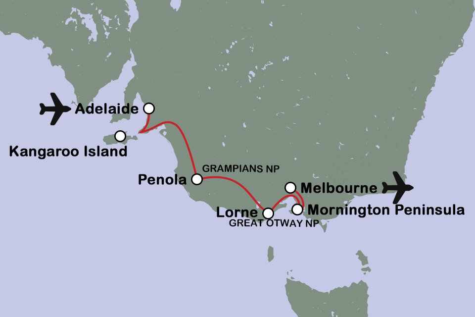 Routekaart Australië fly drive