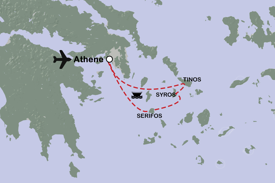 Routekaart Onbekende Cycladen en Athene