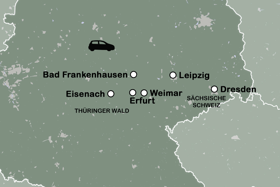 Routekaart Toeren door Thüringen & Saksen - autovakantie