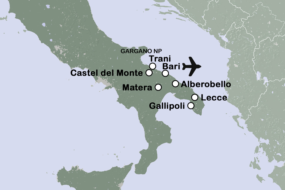 Routekaart fly drive Apulië
