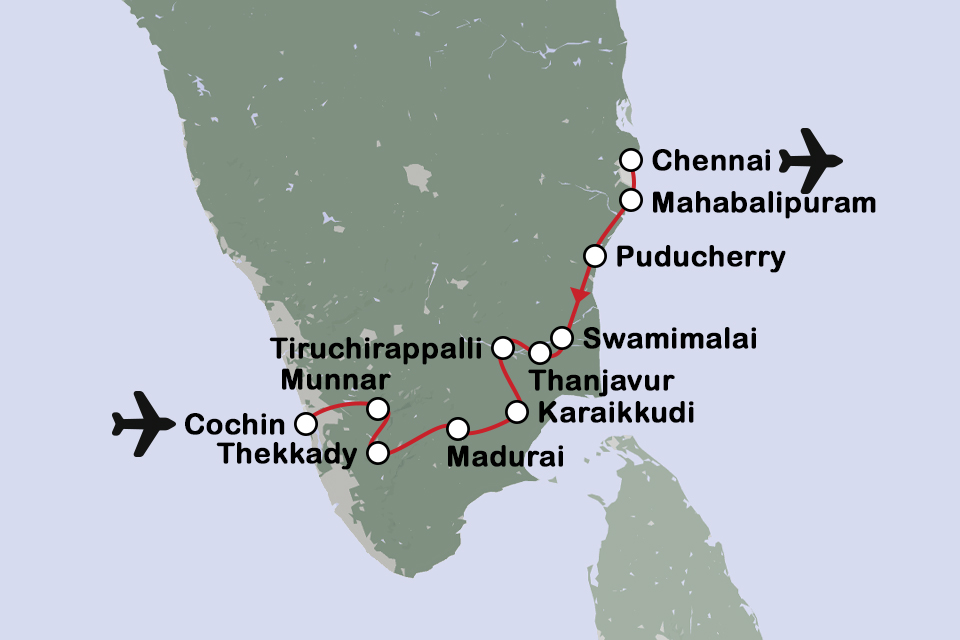 Routekaart Zuid-India