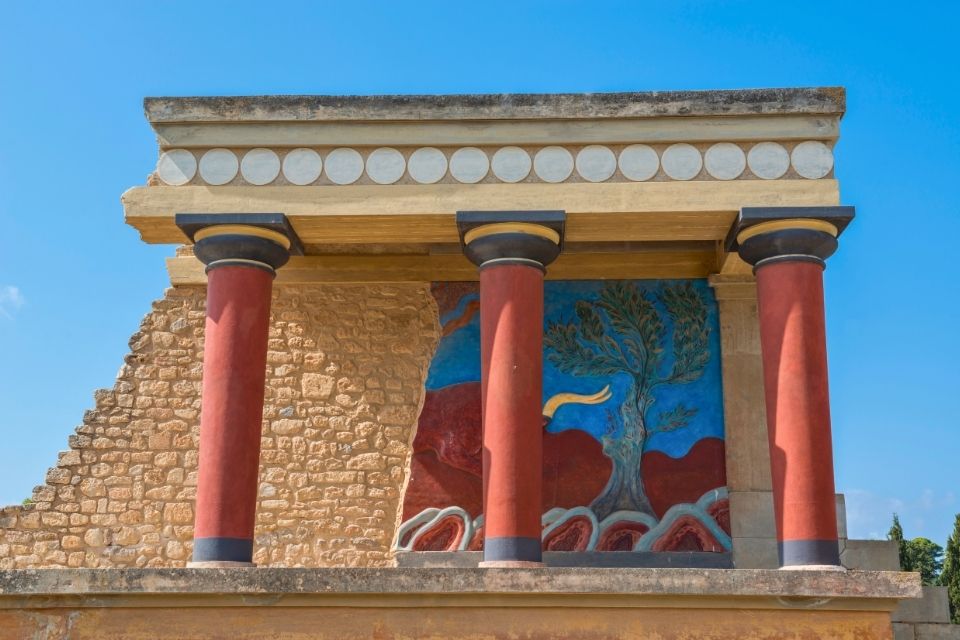 Fresco van dolfijnen in Knossos op Kreta, Griekenland