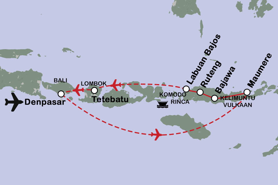 Routekaart Kleine Sunda-eilanden