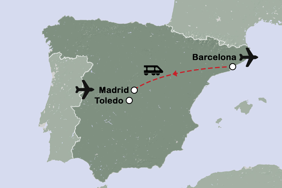 Routekaart Barcelona en Madrid