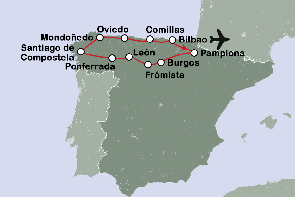 Routekaart Pelgrimsroute Compostela