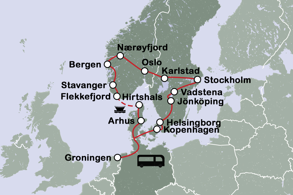 Routekaart Grand Tour Scandinavië