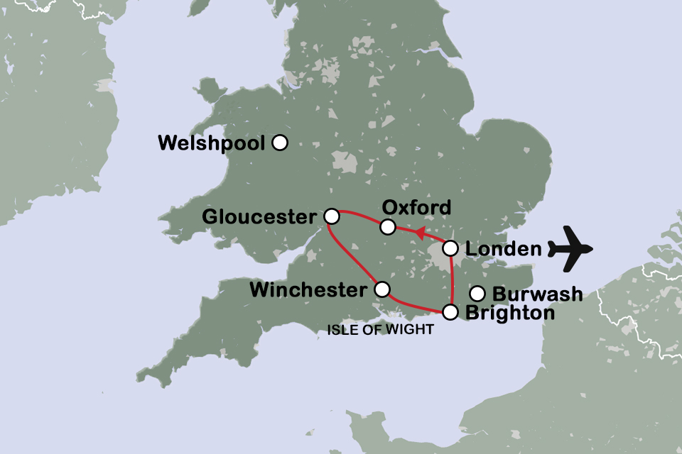 Routekaart Droomreis India in Engeland