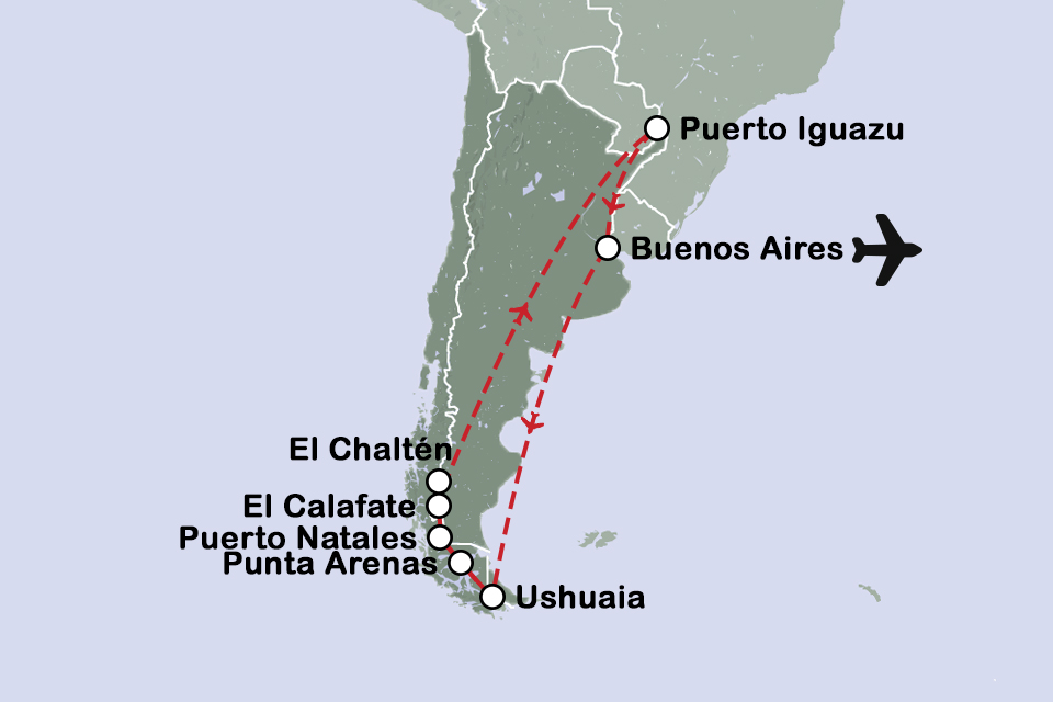 Routekaart Argentinië en Chili