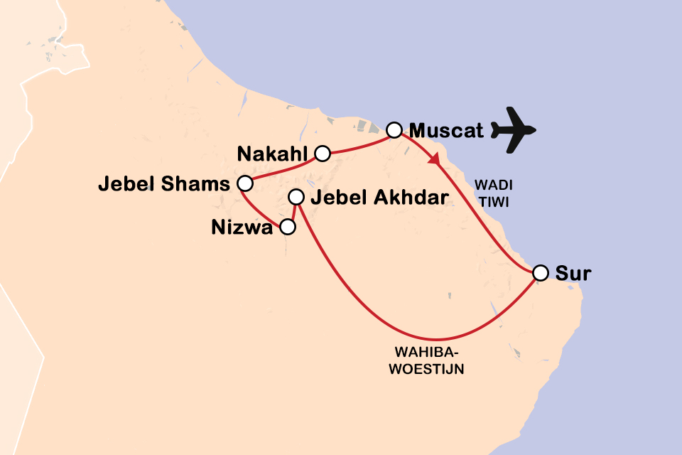 Routekaart fly drive Oman