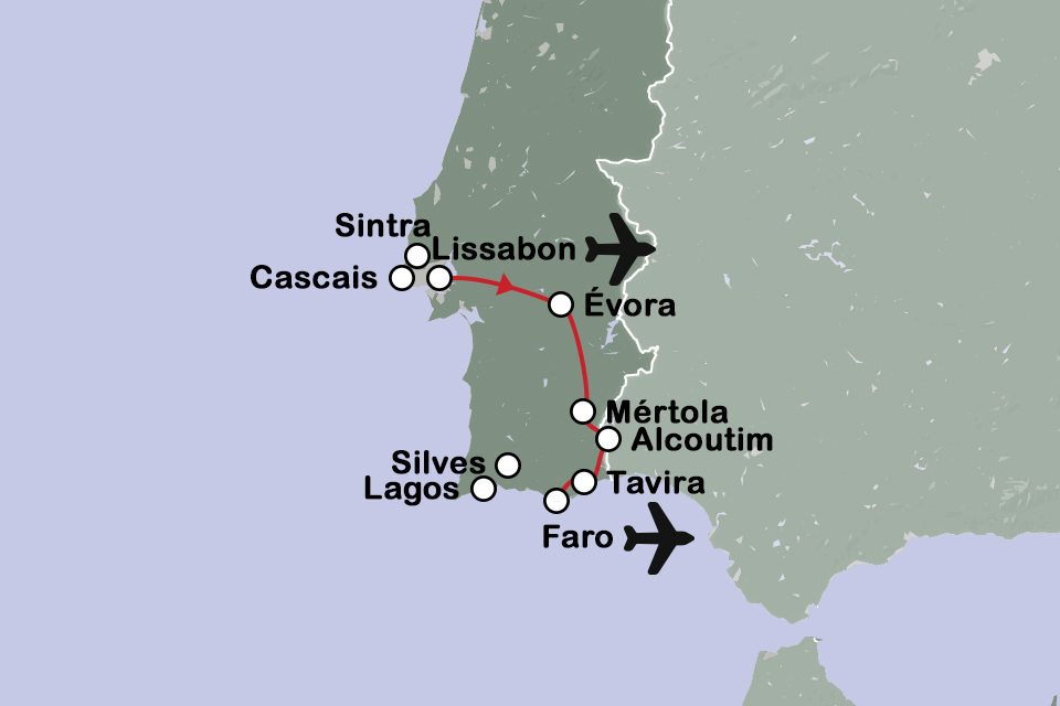 Routekaart Zuid-Portugal