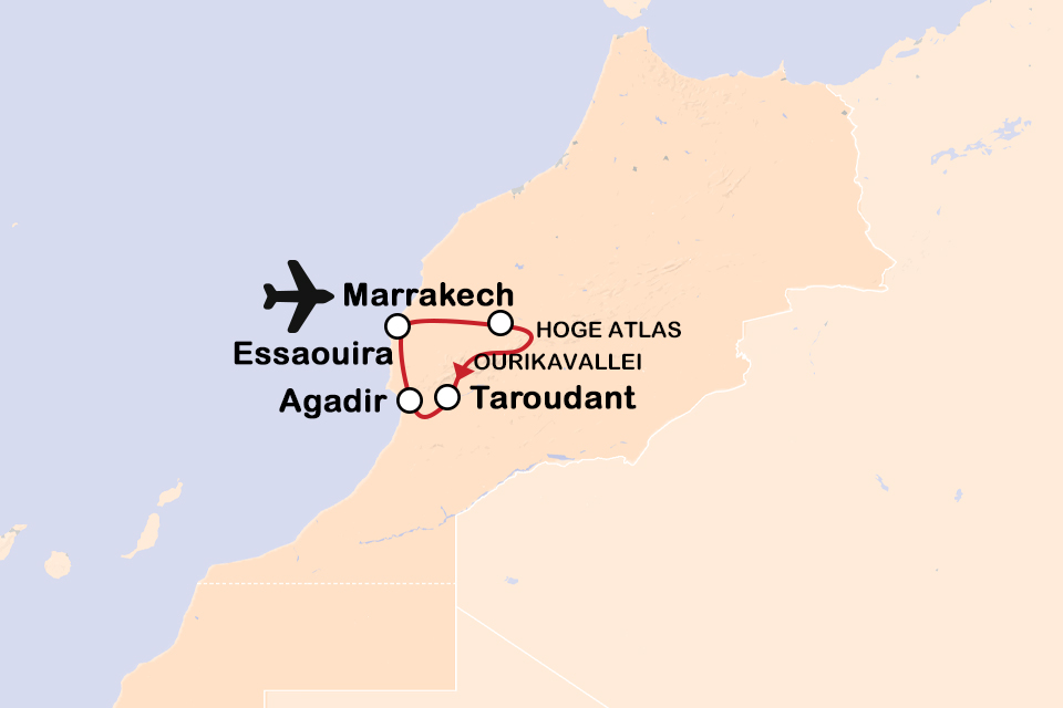 Routekaart Paleizen en tuinen in Marokko