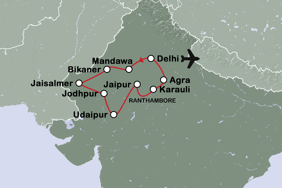 Routekaart India: Rajasthan en Agra