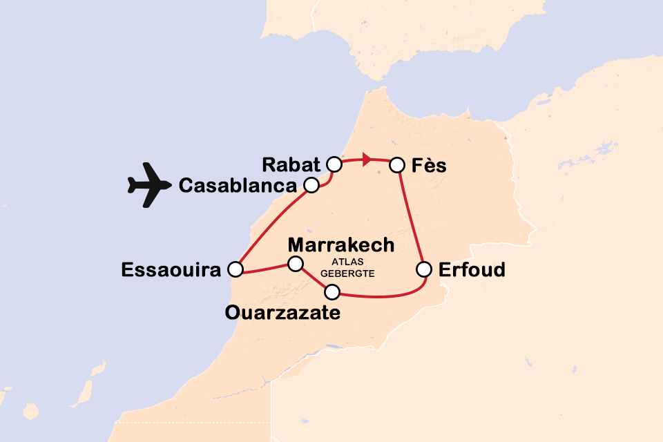 Routekaart Kleurrijk Marokko