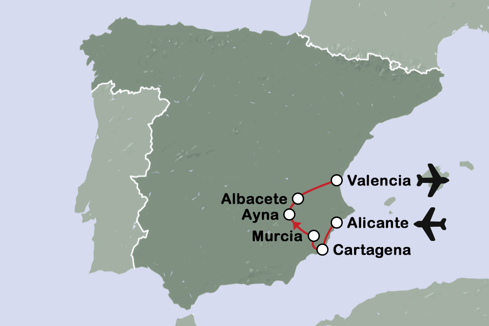 Routekaart Mediterraan Zuidoost-Spanje